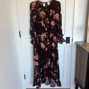 H&M x Johanna Ortiz collab Brown and Peach Floral Long Sleeve Dress